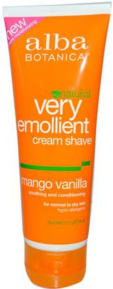 Alba Botanica, Natural Very Emollient, Cream Shave, Mango Vanilla, 8 oz (227 g) ,حمام، الجمال، كريم الحلاقة