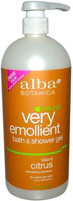 Alba Botanica, Very Emollient, Bath & Shower Gel, Island Citrus, 32 fl oz (946 ml) ,حمام، الجمال، هلام الاستحمام