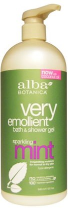 Alba Botanica, Very Emollient, Bath & Shower Gel, Sparkling Mint, 32 fl oz (946 ml) ,حمام، الجمال، هلام الاستحمام