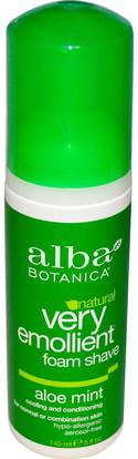 Alba Botanica, Natural Very Emollient, Natural Foam Shave, Aloe Mint, 5 fl oz (145 ml) ,حمام، الجمال، كريم الحلاقة