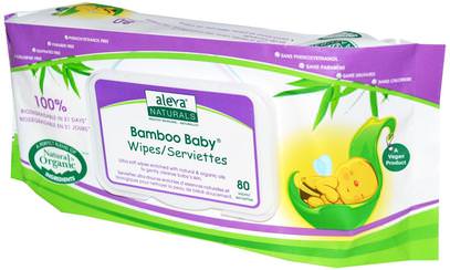 Aleva Naturals, Bamboo Baby Wipes, 80 Wipes ,صحة الطفل، حفاضات، مناديل الطفل