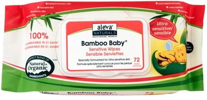 Aleva Naturals, Bamboo Baby Wipes, Ultra Sensitive, 72 Wipes ,صحة الطفل، حفاضات، مناديل الطفل