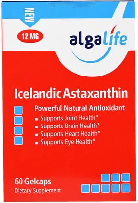 Algalife, Icelandic Astaxanthin, 12 mg, 60 Gelcaps ,المكملات الغذائية، مضادات الأكسدة، أستازانتين