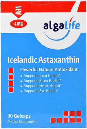 Algalife, Icelandic Astaxanthin, 4 mg, 90 Gelcaps ,المكملات الغذائية، مضادات الأكسدة، أستازانتين