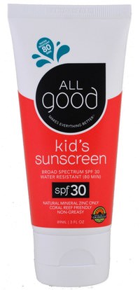 All Good Products, Kids Sunscreen, SPF 30, 3 fl oz (89 ml) ,حمام، الجمال، واقية من الشمس، سف 30-45، والأطفال والطفل واقية من الشمس