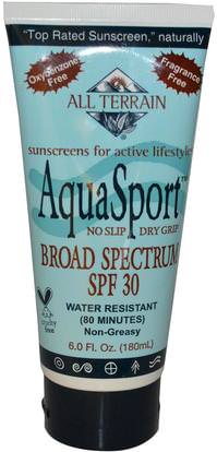 All Terrain, AquaSport, Broad Spectrum SPF 30, 6.0 fl oz (180 ml) ,الجمال، العناية بالوجه، حروق الشمس حماية الشمس، حمام، واقية من الشمس، سف 30-45