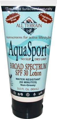 All Terrain, AquaSport, Broad Spectrum SPF 30 Lotion, 3.0 fl oz (90 ml) ,الجمال، العناية بالوجه، حروق الشمس حماية الشمس، حمام، واقية من الشمس، سف 30-45