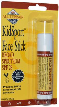 All Terrain, KidSport Face Stick, SPF 28, 0.6 oz (17 g) ,الجمال، العناية بالوجه، حروق الشمس حماية الشمس، صحة الطفل، الطفل والاطفال المنتجات