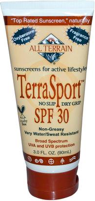 All Terrain, TerraSport, Sunscreen, SPF 30, Fragrance Free, 3.0 fl oz (90 ml) ,الجمال، العناية بالوجه، حروق الشمس حماية الشمس، حمام، واقية من الشمس، سف 30-45