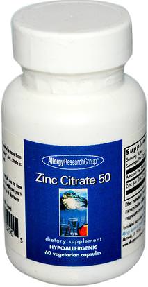 Allergy Research Group, Zinc Citrate 50, 60 Veggie Caps ,المكملات الغذائية، المعادن، الزنك