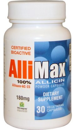 Allimax, 100% Allicin Powder Capsules, 180 mg, 30 Veggie Caps ,والصحة، والانفلونزا الباردة والفيروسية، ونظام المناعة