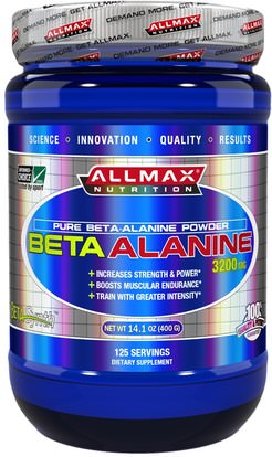 ALLMAX Nutrition, 100% Pure Beta-Alanine Maximum Strength + Absorption, 3200 mg, 14.1 oz (400 g) ,المكملات الغذائية، المكملات الابتنائية، والرياضة