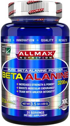 ALLMAX Nutrition, 100% Pure Beta-Alanine Maximum Strength + Absorption, 3200 mg, 3.5 oz (100 g) ,المكملات الغذائية، المكملات الابتنائية، والرياضة