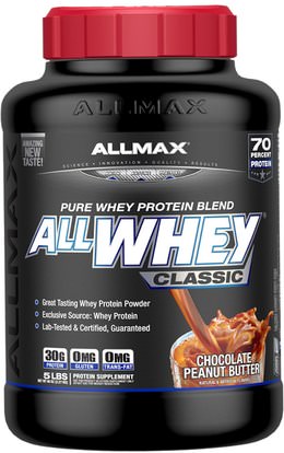 ALLMAX Nutrition, AllWhey Classic, 100% Whey Protein, Chocolate Peanut Butter, 5 lbs (2.27 kg) ,المكملات الغذائية، بروتين مصل اللبن، والرياضة