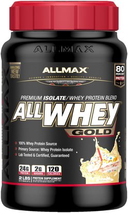 ALLMAX Nutrition, AllWhey Gold, 100% Whey Protein + Premium Whey Protein Isolate, Birthday Cake, 2 lbs (907 g) ,رياضات