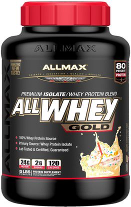 ALLMAX Nutrition, AllWhey Gold, 100% Whey Protein + Premium Whey Protein Isolate, Birthday Cake, 5 lbs (2.27 kg) ,رياضات