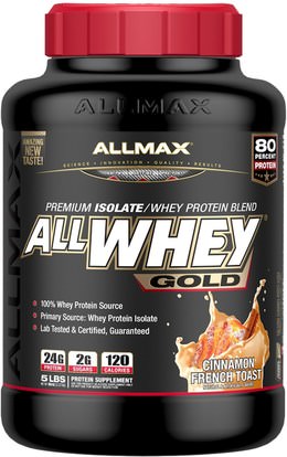 ALLMAX Nutrition, AllWhey Gold, 100% Whey Protein + Premium Whey Protein Isolate, Cinnamon French Toast, 5 lbs. (2.27 kg) ,المكملات الغذائية، بروتين مصل اللبن، والرياضة