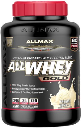 ALLMAX Nutrition, AllWhey Gold, 100% Whey Protein + Premium Whey Protein Isolate, French Vanilla, 2 lbs. (907 g) ,المكملات الغذائية، بروتين مصل اللبن، والرياضة