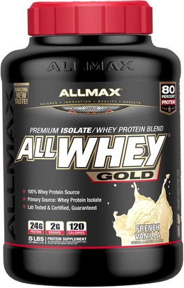 ALLMAX Nutrition, AllWhey Gold, 100% Whey Protein + Premium Whey Protein Isolate, French Vanilla, 5 lbs. (2.27 kg) ,المكملات الغذائية، بروتين مصل اللبن، والرياضة