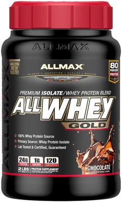 ALLMAX Nutrition, AllWhey Gold, Premium Isolate/Whey Protein Blend, Chocolate, 2 lbs (907 g) ,المكملات الغذائية، بروتين مصل اللبن، والرياضة