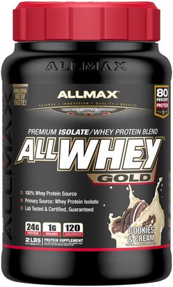 ALLMAX Nutrition, AllWhey Gold, Premium Isolate/Whey Protein Blend, Cookies & Cream, 2 lbs (907 g) ,المكملات الغذائية، بروتين مصل اللبن، والرياضة
