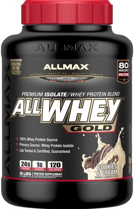ALLMAX Nutrition, AllWhey Gold, Premium Isolate/Whey Protein Blend, Cookies & Cream, 5 lbs (2.27 kg) ,المكملات الغذائية، بروتين مصل اللبن، والرياضة