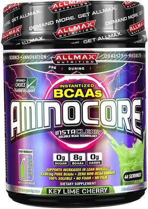 ALLMAX Nutrition, Aminocore, BCAA Max Strength, 8G Branched Chain Amino Acid, Gluten Free, Key Lime Cherry, 1 lbs (462 g) ,رياضات