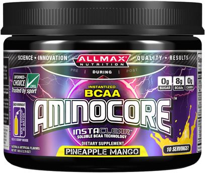 ALLMAX Nutrition, Aminocore, BCAA Max Strength, 8G Branched Chain Amino Acid, Gluten Free, Pineapple Mango, 3.70 oz (105 g) ,رياضات