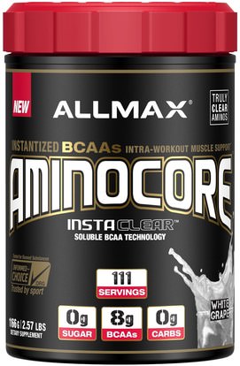ALLMAX Nutrition, Aminocore, BCAA Max Strength, 8G Branched Chain Amino Acid, Gluten Free, White Grape, 2.57 lbs (1166 g) ,والصحة، والطاقة، والرياضة
