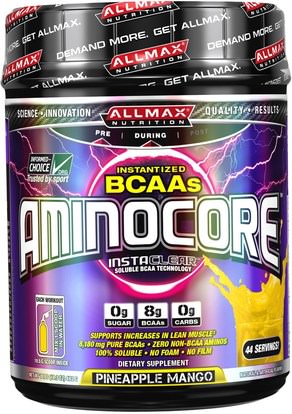 ALLMAX Nutrition, Aminocore, Instantized BCAAs Intra-Workout Muscle Support, Pineapple Mango, 1.02 lbs. (462 g) ,رياضات
