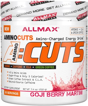 ALLMAX Nutrition, AMINOCUTS (ACUTS), BCAA + Taurine + CLA + Green Coffee, Goji Berry Martini, 7.4 oz (210 g) ,المكملات الغذائية، والأحماض الأمينية، والرياضة، بكا (متفرعة سلسلة الأحماض الأمينية)