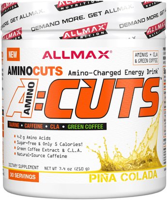 ALLMAX Nutrition, AMINOCUTS (ACUTS), BCAA + Taurine + CLA + Green Coffee, Pina Colada, 7.4 oz (210 g) ,المكملات الغذائية، والأحماض الأمينية، والرياضة، بكا (متفرعة سلسلة الأحماض الأمينية)