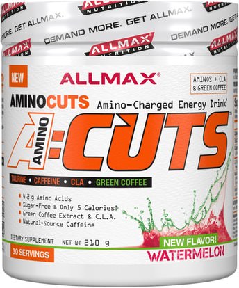 ALLMAX Nutrition, AMINOCUTS (ACUTS), BCAA + Taurine + CLA + Green Coffee, Watermelon, 7.4 oz (210 g) ,والصحة، والطاقة، والرياضة