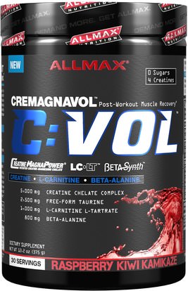ALLMAX Nutrition, C:VOL, Professional-Grade Creatine + Taurine + L-Carnitine Complex, Raspberry Kiwi Kamikaze, 13.2 oz (375 g) ,رياضات