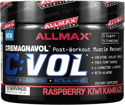 ALLMAX Nutrition, C:VOL, Professional-Grade Creatine + Taurine + L-Carnitine Complex, Raspberry Kiwi Kamikaze, 4.4 oz (125 g) ,رياضات