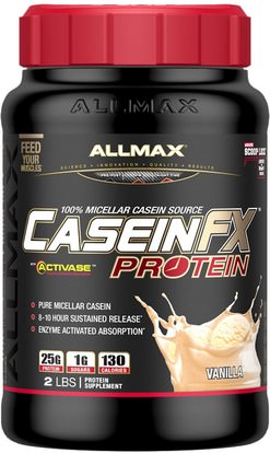 ALLMAX Nutrition, CaseinFX, 100% Casein Micellar Protein, Vanilla, 2 lbs. (907 g) ,والمكملات الغذائية، والبروتين، والرياضة