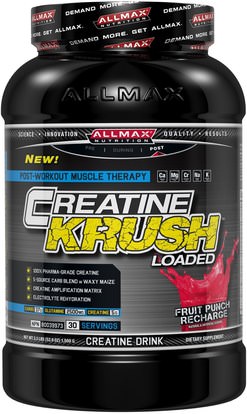 ALLMAX Nutrition, Creatine Krush Loaded, 100% Pharma-Grade Creatine + L-Glutamine + Electrolyte Rehydration, Fruit Punch, 3.3 lbs (1500 g) ,الرياضة، الكرياتين