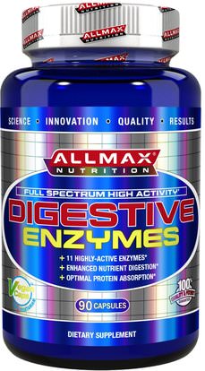 ALLMAX Nutrition, Digestive Enzymes + Protein Optimizer, 90 Capsules ,والمكملات الغذائية، والإنزيمات الهاضمة، والرياضة