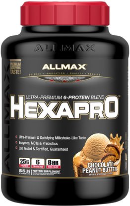 ALLMAX Nutrition, Hexapro, Ultra-Premium Protein + MCT & Coconut Oil, Chocolate Peanut Butter, 5.5 lbs (2.5 kg) ,الغذاء، كيتو ودية