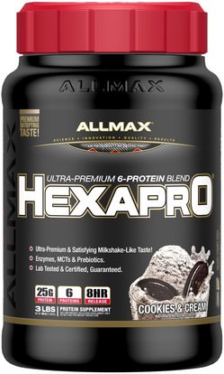 ALLMAX Nutrition, Hexapro, Ultra-Premium Protein + MCT & Coconut Oil, Cookies & Cream, 3 lbs (1.36 kg) ,الغذاء، كيتو ودية