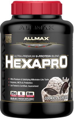 ALLMAX Nutrition, Hexapro, Ultra-Premium Protein + MCT & Coconut Oil, Cookies & Cream, 5.5 lbs (2.5 kg) ,الغذاء، كيتو ودية