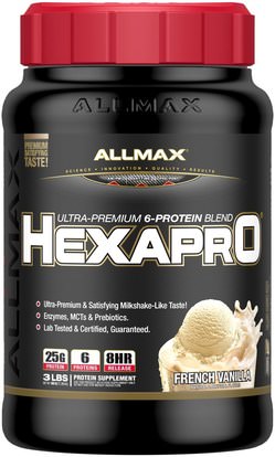 ALLMAX Nutrition, Hexapro, Ultra-Premium Protein + MCT & Coconut Oil, French Vanilla, 3 lbs (1.36 kg) ,الغذاء، كيتو ودية