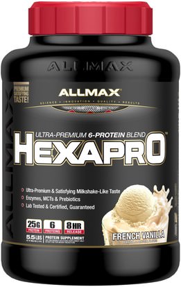 ALLMAX Nutrition, Hexapro, Ultra-Premium Protein + MCT & Coconut Oil, French Vanilla, 5.5 lbs (2.5 kg) ,الغذاء، كيتو ودية