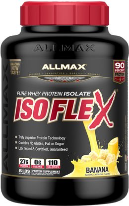 ALLMAX Nutrition, Isoflex, 100% Ultra-Pure Whey Protein Isolate (WPI Ion-Charged Particle Filtration), Banana, 5 lbs (2.27 kg) ,رياضات