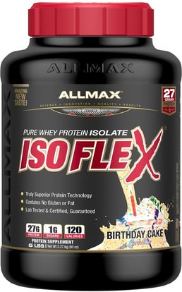 ALLMAX Nutrition, Isoflex, 100% Ultra-Pure Whey Protein Isolate (WPI Ion-Charged Particle Filtration), Birthday Cake, 5 lbs (2.27 kg) ,رياضات