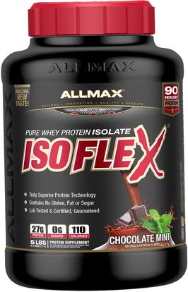 ALLMAX Nutrition, Isoflex, 100% Ultra-Pure Whey Protein Isolate (WPI Ion-Charged Particle Filtration), Chocolate Mint, 5 lbs (2.27 kg) ,رياضات