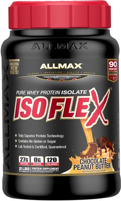 ALLMAX Nutrition, Isoflex, 100% Ultra-Pure Whey Protein Isolate (WPI Ion-Charged Particle Filtration), Chocolate Peanut Butter, 2 lbs (907 g) ,رياضات