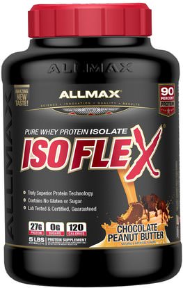 ALLMAX Nutrition, Isoflex, 100% Ultra-Pure Whey Protein Isolate (WPI Ion-Charged Particle Filtration), Chocolate Peanut Butter, 5 lbs (2.27 kg) ,رياضات