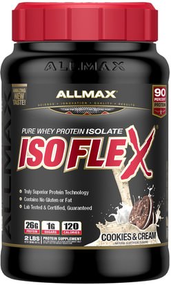 ALLMAX Nutrition, Isoflex, 100% Ultra-Pure Whey Protein Isolate (WPI Ion-Charged Particle Filtration), Cookies & Cream, 2 lbs (907 g) ,رياضات