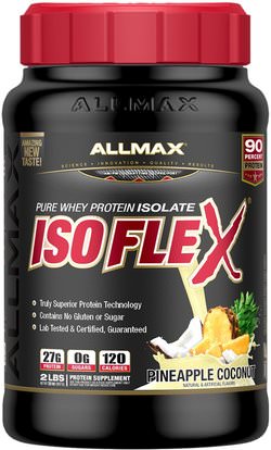 ALLMAX Nutrition, Isoflex, 100% Ultra-Pure Whey Protein Isolate (WPI Ion-Charged Particle Filtration), Pineapple Coconut, 2 lbs (907 g) ,رياضات